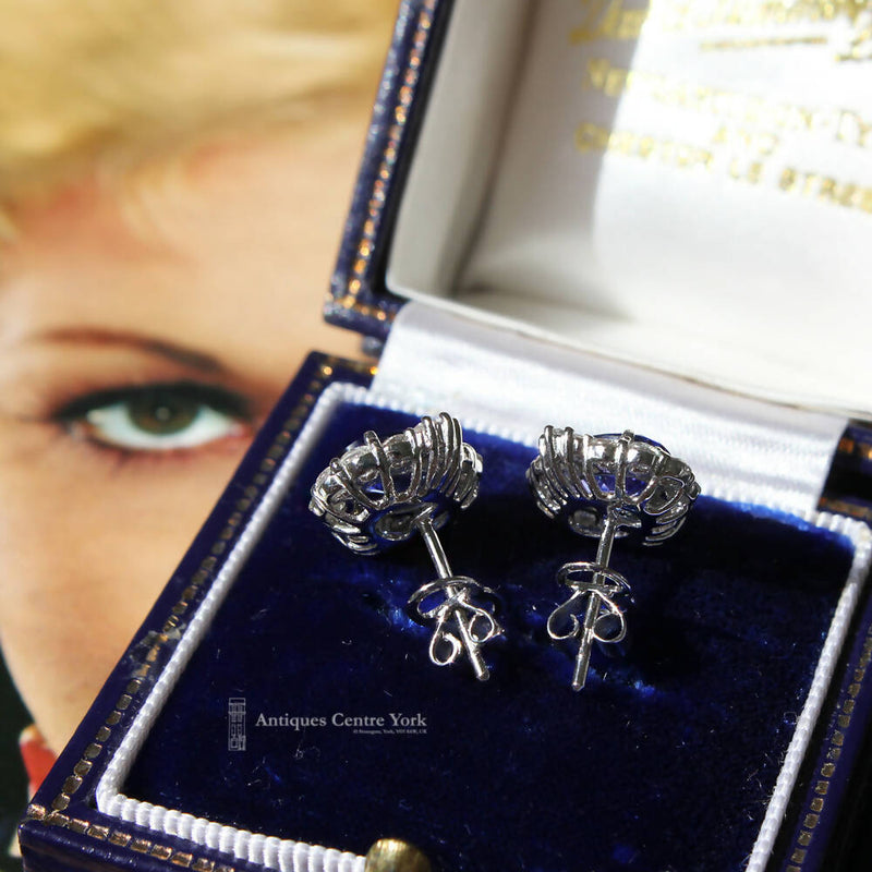 Art Deco Style 18ct White Gold Tanzanite & Diamond Cluster Earrings
