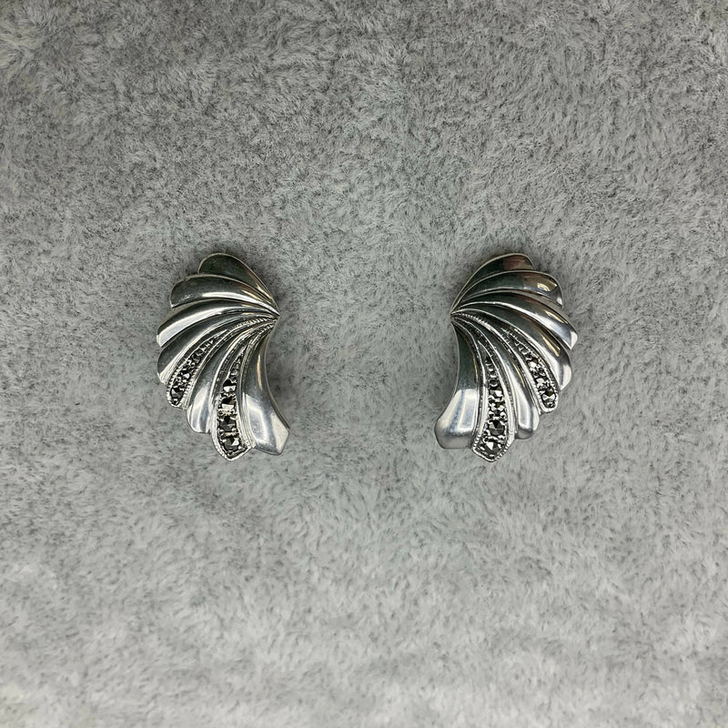 Silver and marcasite clip earrings