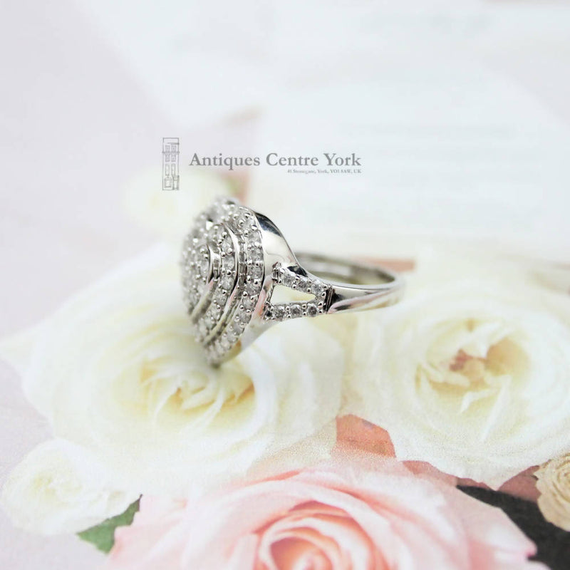 Large 14ct White Gold Diamond Heart Cluster Ring