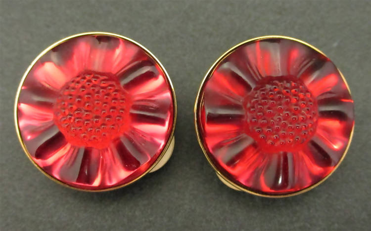 Lalique red crystal clip-on earrings