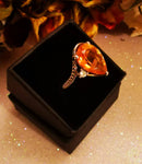 New Padparascha Quartz and White Topaz Cocktail Sterling Silver Ring - N/O