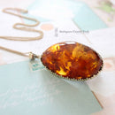 Large Vintage 9ct Amber Pendant & Chain