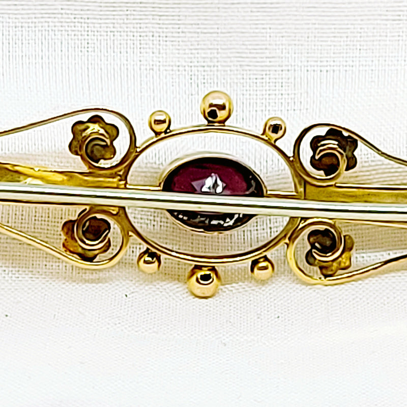 Victorian 9ct Gold Garnet Bar Brooch