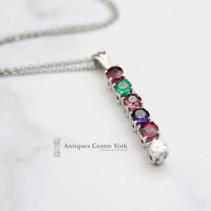 18ct White Gold Gem Set REGARD Pendant