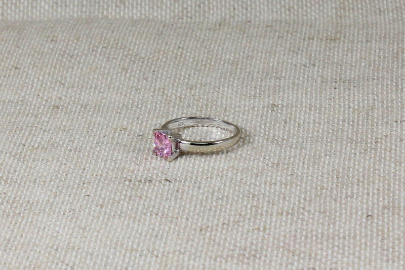 9ct White Gold & Pink CZ Solitaire Ring