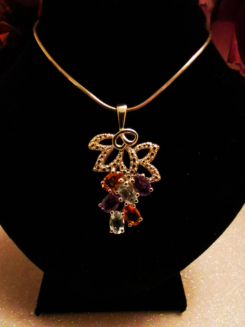 New Multi Gemstone TOPAZ, CITRINE, AMETHYST 925 Sterling Silver Necklace