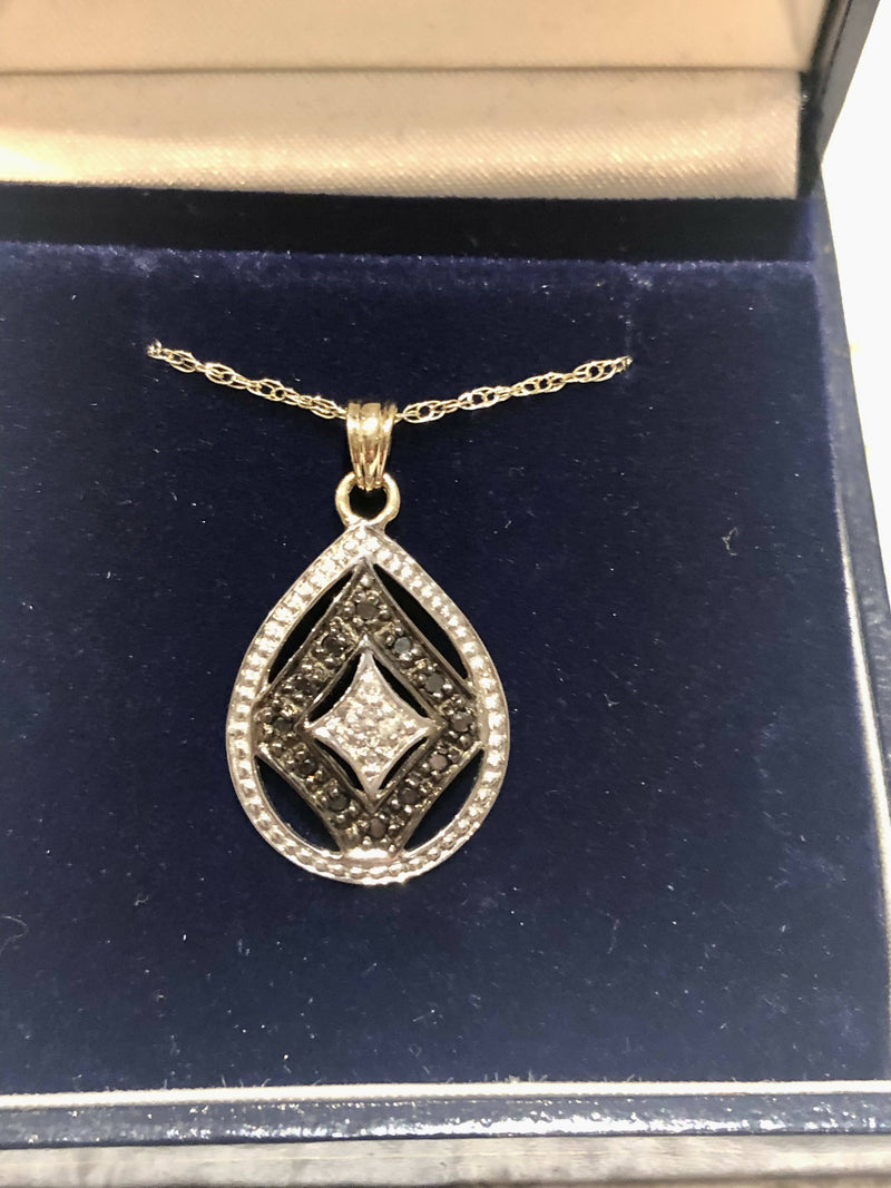 9ct Yellow Gold Black & White Diamond Pendant