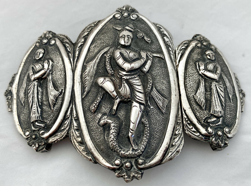 Burmese White Metal Figural Relief Buckle. 1.7 troy ounces.