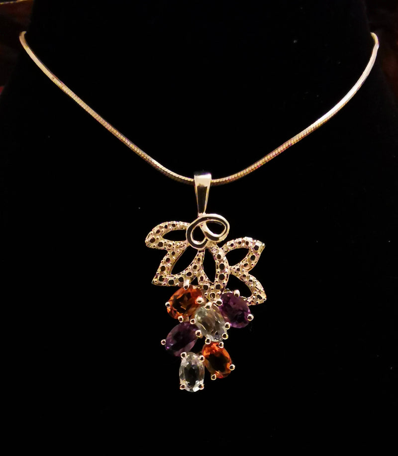 New Multi Gemstone TOPAZ, CITRINE, AMETHYST 925 Sterling Silver Necklace