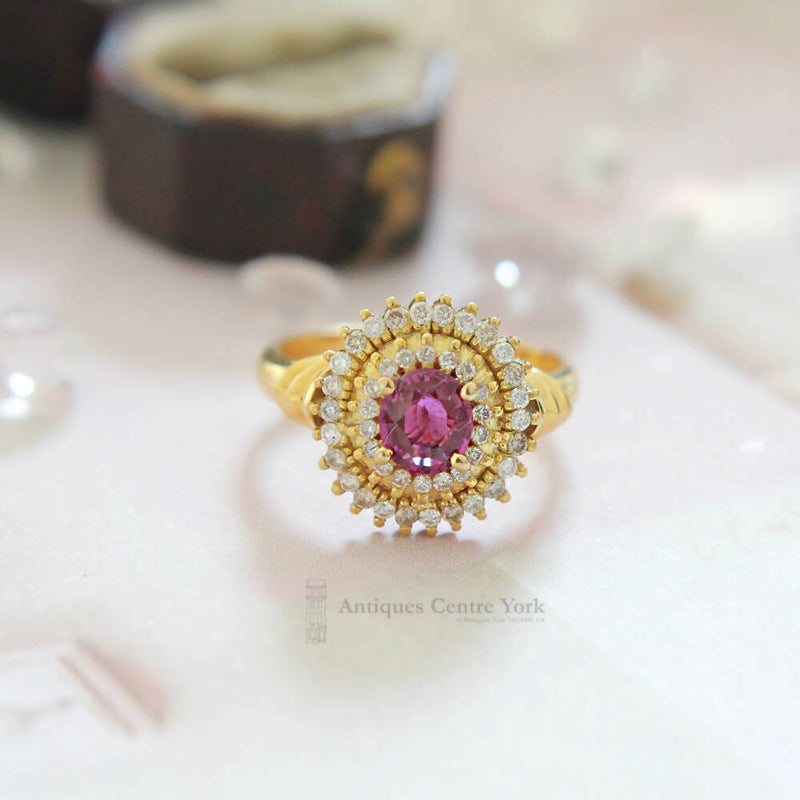 18ct Ruby & Diamond Oval Cluster Ring