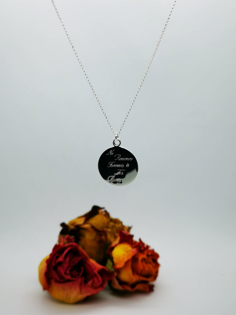 New Hatton Garden - Sterling Silver Disc with French Quote Pendant with Chain (Size 18)