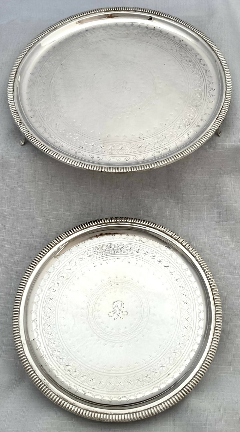 Graduated Pair of Silver Plated Salvers with Monogram for Alfred de Rothschild.