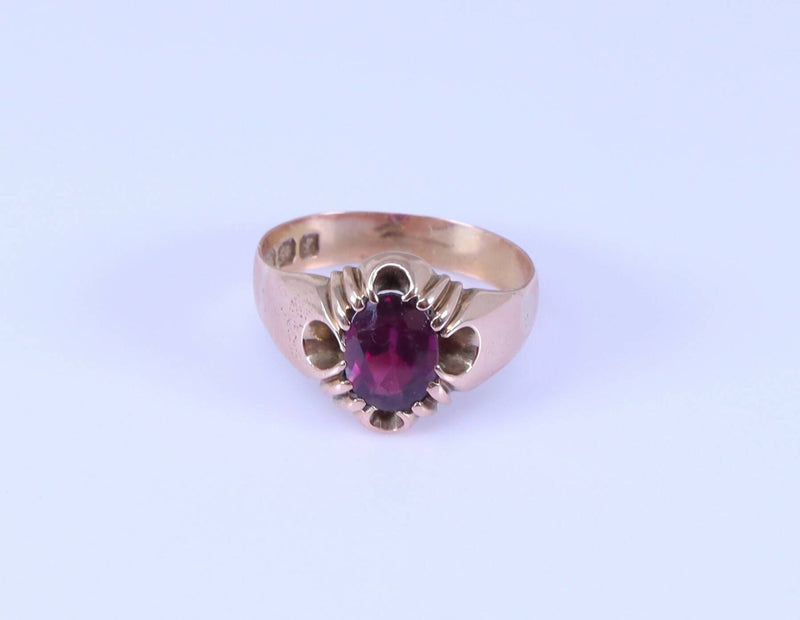 Antique Edwardian 9ct Rose Gold & Garnet Solitaire Ring
