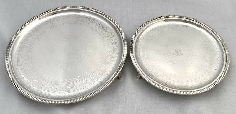 Graduated Pair of Silver Plated Salvers with Monogram for Alfred de Rothschild.