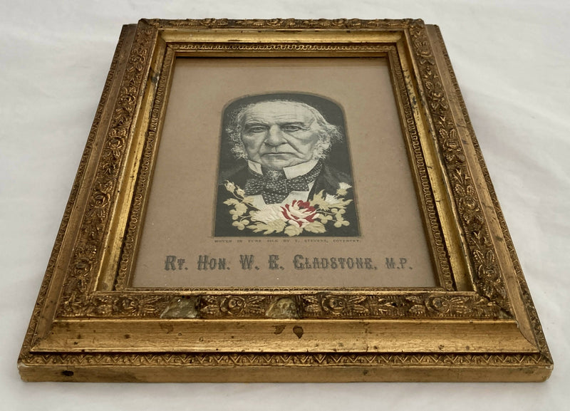 A Framed Stevengraph Silk Portrait of the Rt. Hon. William Gladstone.