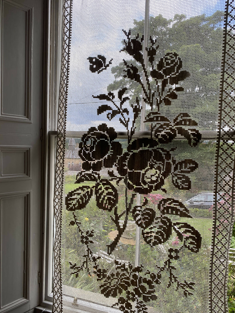 Tuscany filet Rose beautiful off white Cotton Lace decorative Panel 46”/104”