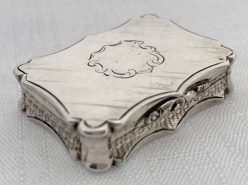 Victorian Silver Vinaigrette of Serpentine Form. Birmingham 1848 Nathaniel Mills.