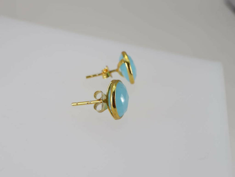 Silver Gilt Aqua Earring Studs