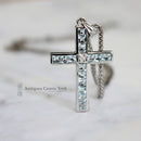 18ct White Gold Aquamarine & Diamond Cross