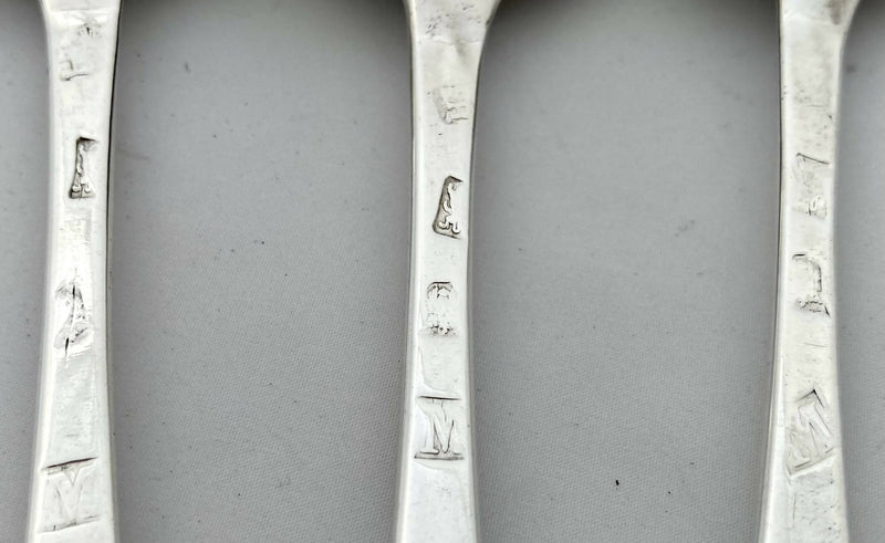 Georgian, George I, Six Silver Rat Tail Tablespoons. London 1727 Edward Hall. 10 troy ounces.