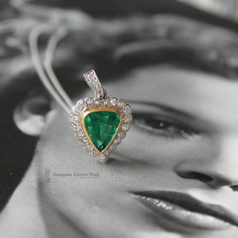 Platinum Emerald & Diamond Heart Pendant