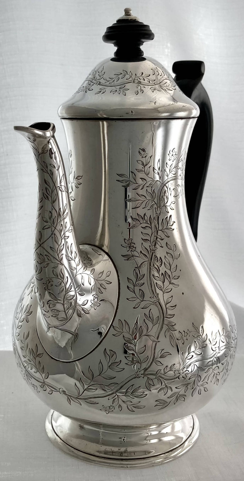 Victorian Silver Coffee Pot Crested for Elliot of Minto. London 1847 R & S Garrard & Co. 21.8 troy ounces.