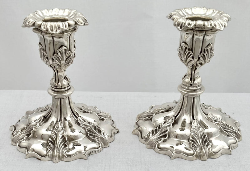 Victorian pair of Elkington silver plated candlesticks with leaf decoration. Elkington & Co 1897.