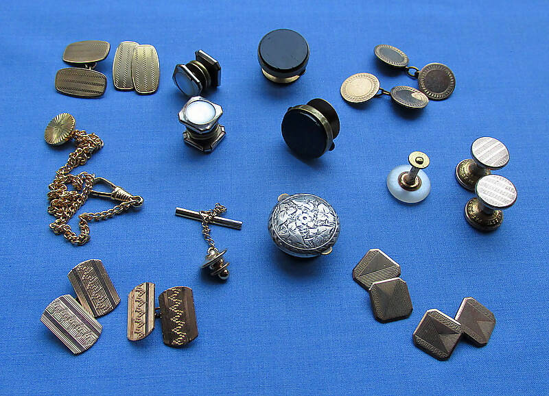 Collection Vintage Mens Collar & Other Studs,Cufflinks,Fob Chain,Rolled Gold etc