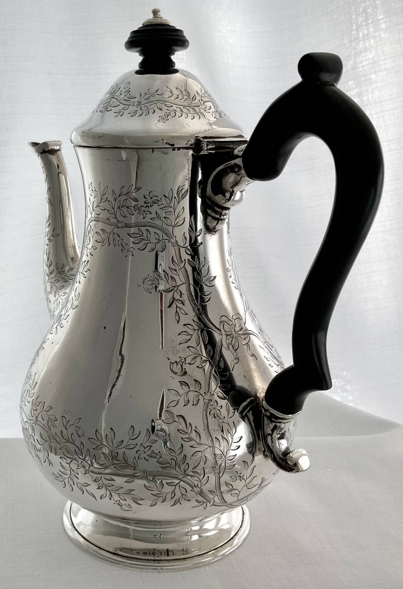 Victorian Silver Coffee Pot Crested for Elliot of Minto. London 1847 R & S Garrard & Co. 21.8 troy ounces.