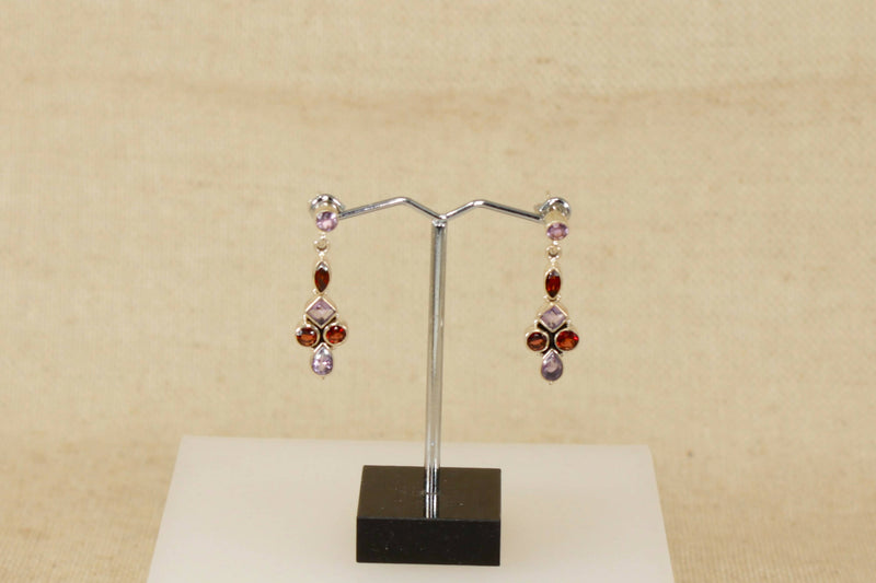 Silver, Amethyst & Garnet Earrings