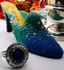 New Sapphire and Topaz 925 Sterling Silver with Rhodium Overlay Ring (Size V)