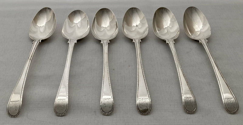 Georgian, George III, Set of Six Silver Tablespoons. London 1770 Richard Redrick. 13.2 troy ounces.