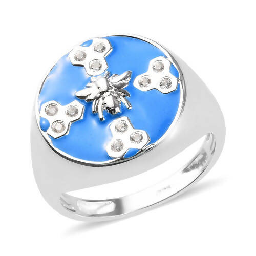 New Blue Enamelled Bee Ring