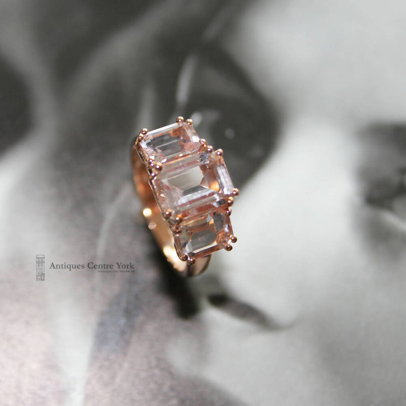 9ct Rose Gold Morganite Three Stone Ring