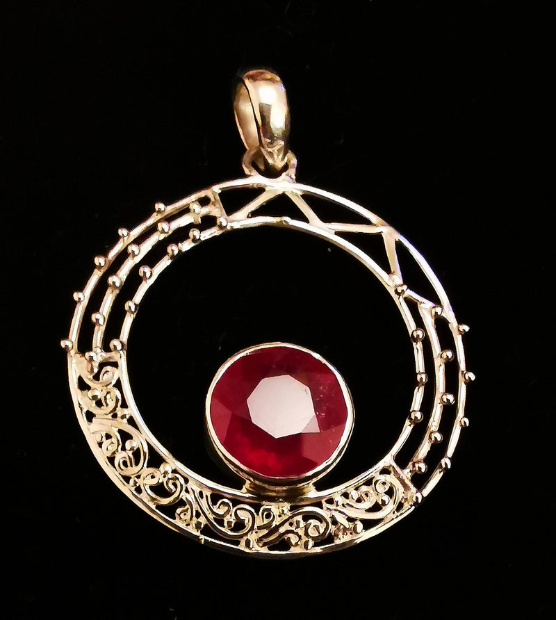 New Ruby and Sterling Silver Pendant and 16" Chain