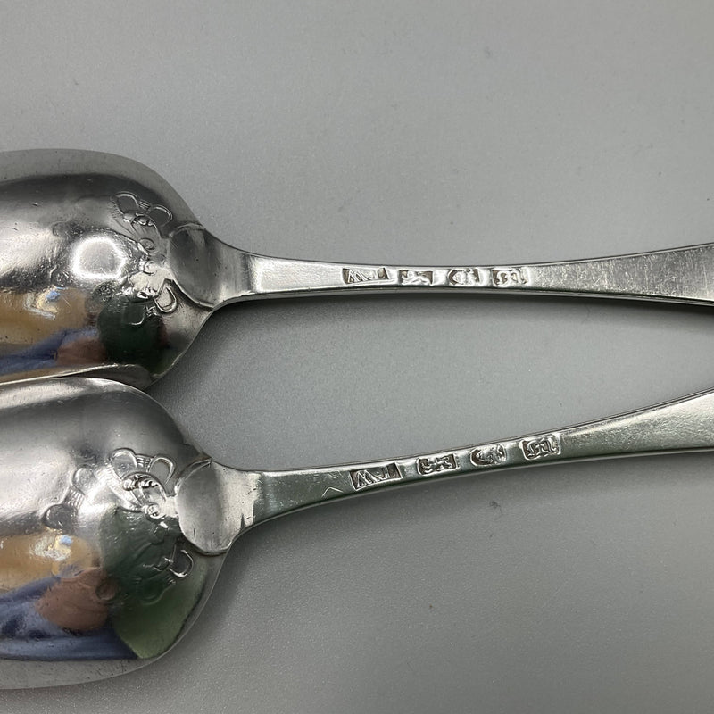 Pair of George III shell back silver tablespoons, London 1767