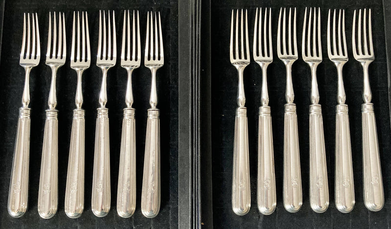 Georgian, George III, Crested Silver Dessert Knives & Forks for Twelve Persons. London 1799 & 1801 Moses Brent.