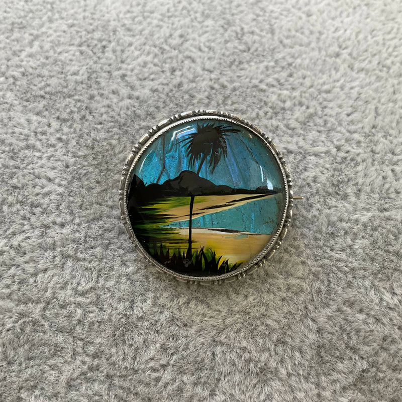 Thomas Mott silver and butterfly wing brooch