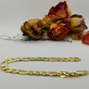 New Italian 14K Gold Overlay 925 Sterling Silver Figaro Bracelet (Size 8.5)