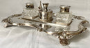Large Silver Plated Inkstand, in the Georgian Manner, with Twin Inkwells, Taperstick Holder & Snuffer.