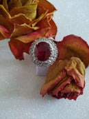 New Ruby and Cambodian Zircon 925 Sterling Silver with Platinum Overlay Ring (Size O)