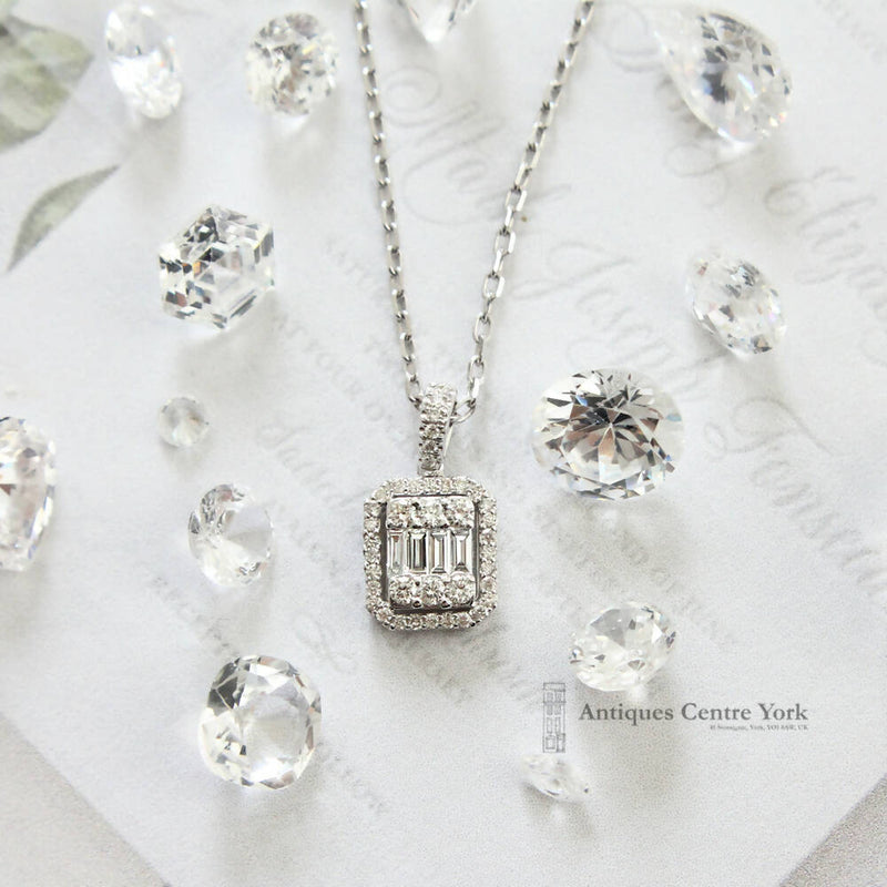 18ct White Gold Baguette & Brilliant Diamond Cluster Pendant 0.53ct