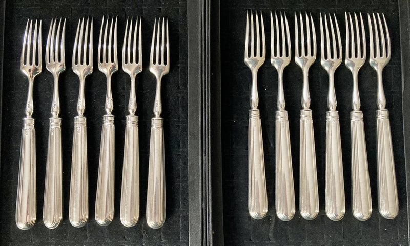 Georgian, George III, Crested Silver Dessert Knives & Forks for Twelve Persons. London 1799 & 1801 Moses Brent.