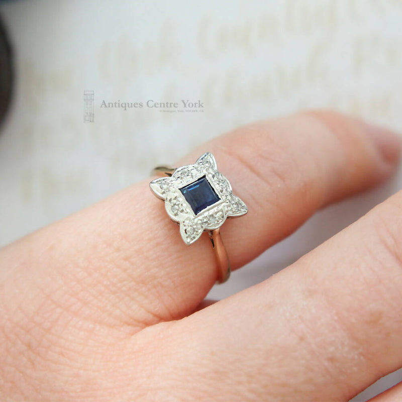 Edwardian 18ct Sapphire & Diamond Cluster Ring