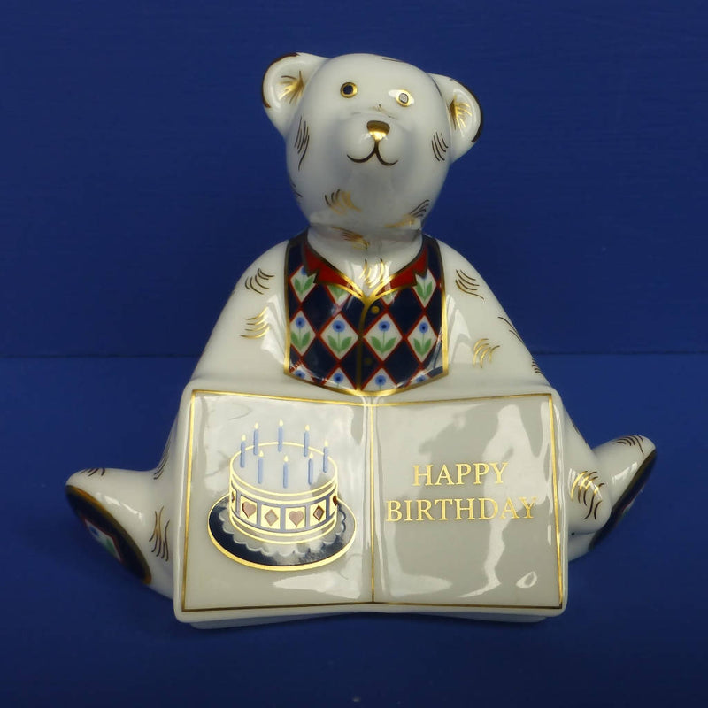 Royal Crown Derby Miniature Bear - Happy Birthday