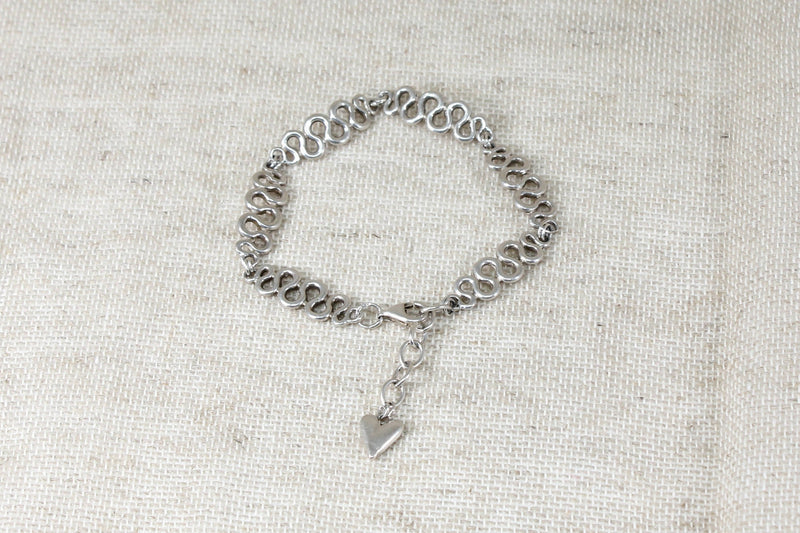 Silver Fancy Link Bracelet & Heart Charm