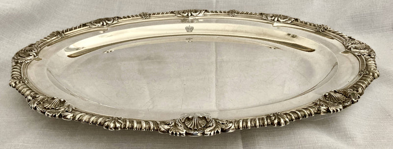 Georgian, George IV, Silver Meat Tray with Arms of Neeld & the Karadordevic Crown of Serbia. London 1828 John Bridge. 79 troy ounces.