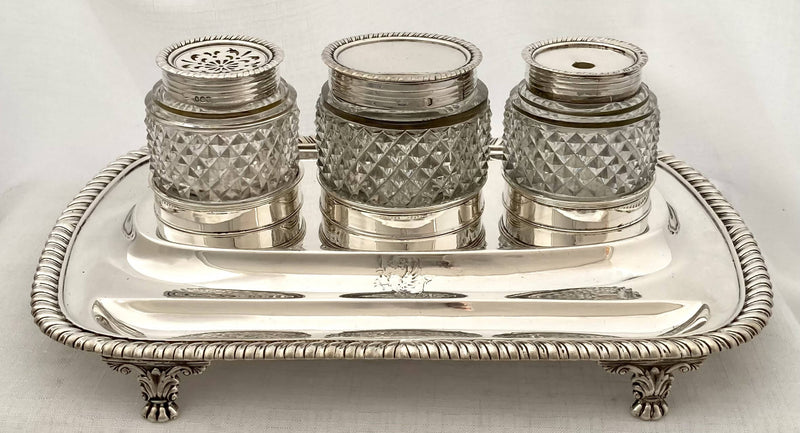 Georgian, George III, Crested Silver Inkstand. London 1816 J. E. Terrey & Co. 25 troy ounces.