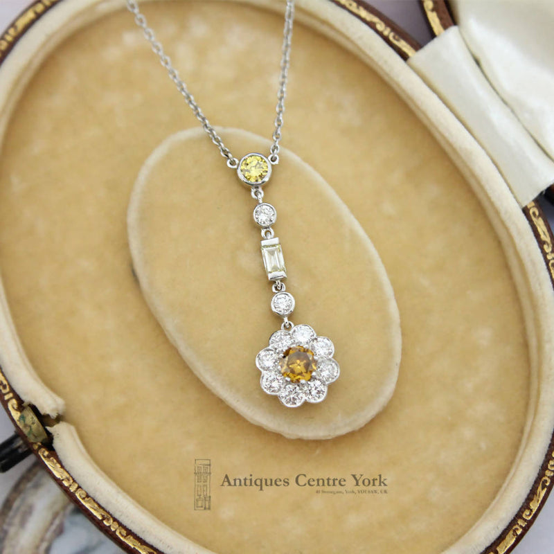 Handmade Platinum Yellow & White Diamond Necklace