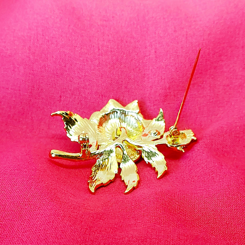 Gold Tone Red Rose Brooch